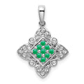 14k White Gold Emerald and Diamond Vintage Pendant