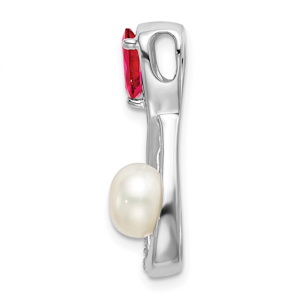 14k White Gold Ruby/FWC Pearl/Diamond Infinity Chain Slide