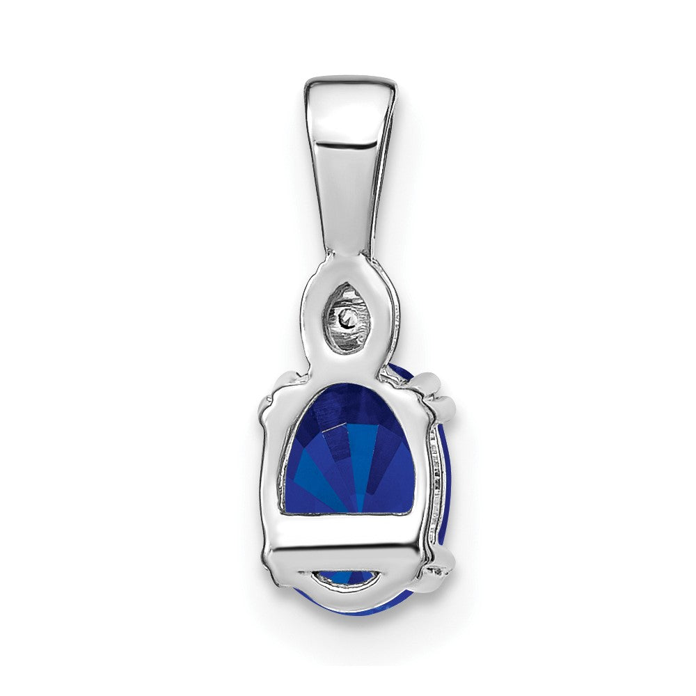 14k White Gold Oval Sapphire and Diamond Pendant