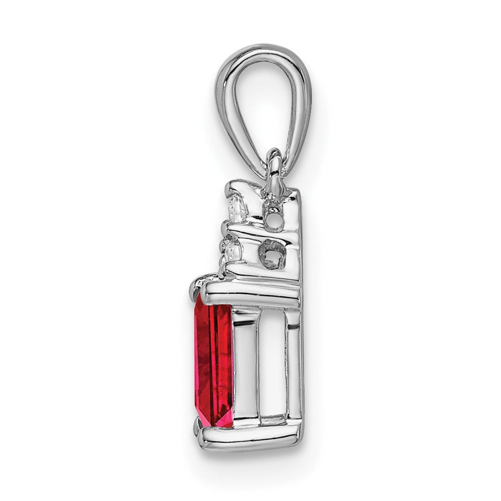 14k White Gold Emerald-shape Ruby and Diamond Pendant