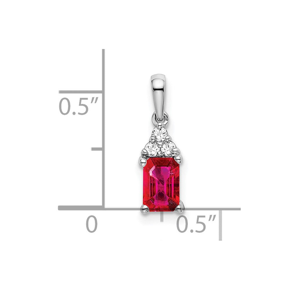 14k White Gold Emerald-shape Ruby and Diamond Pendant
