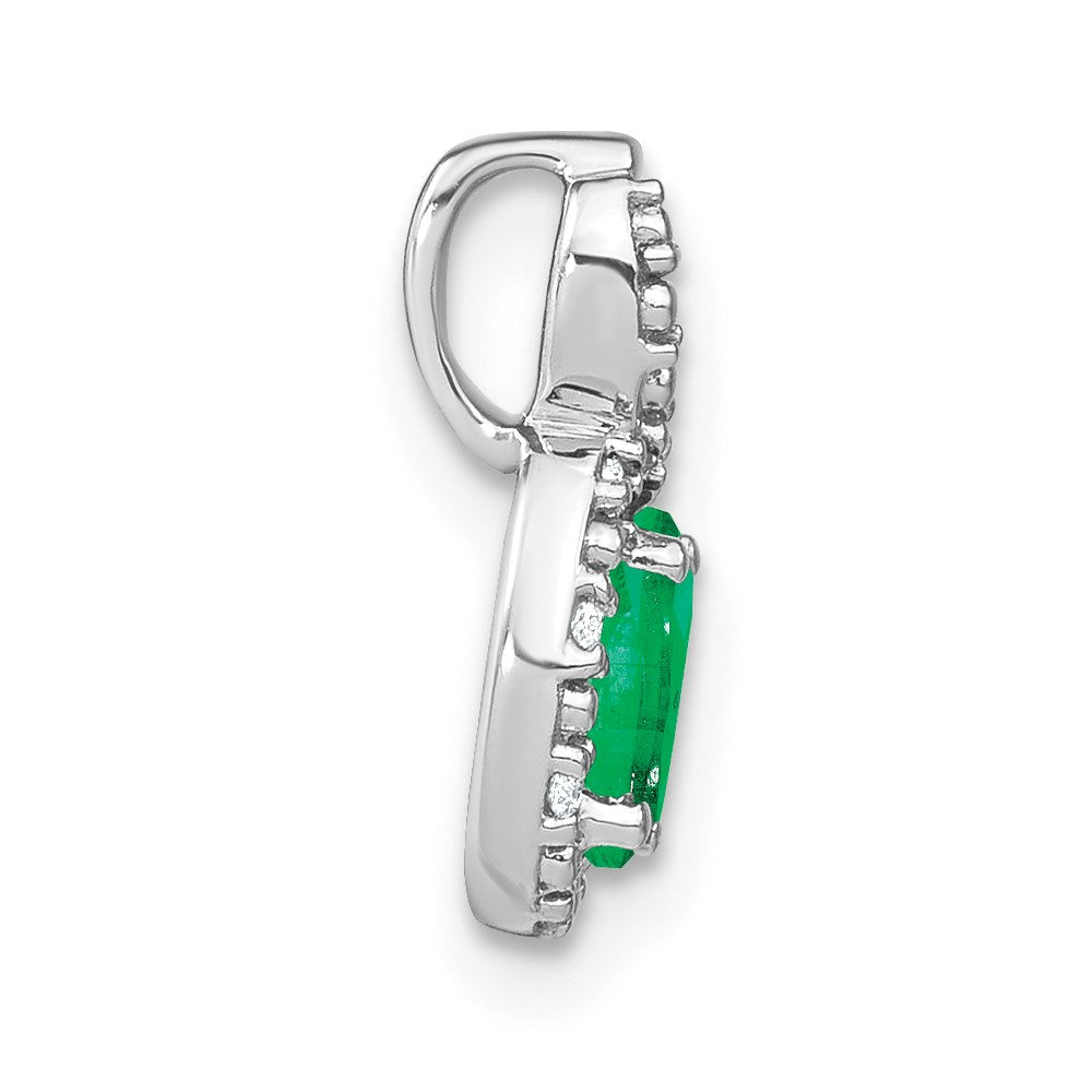 14k White Gold Oval Emerald and Diamond Pendant