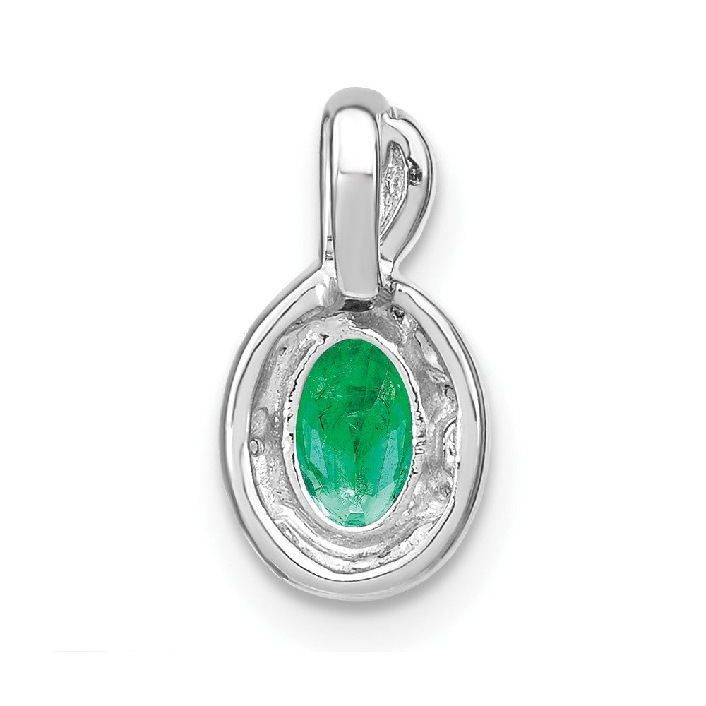 14k White Gold Oval Emerald and Diamond Pendant