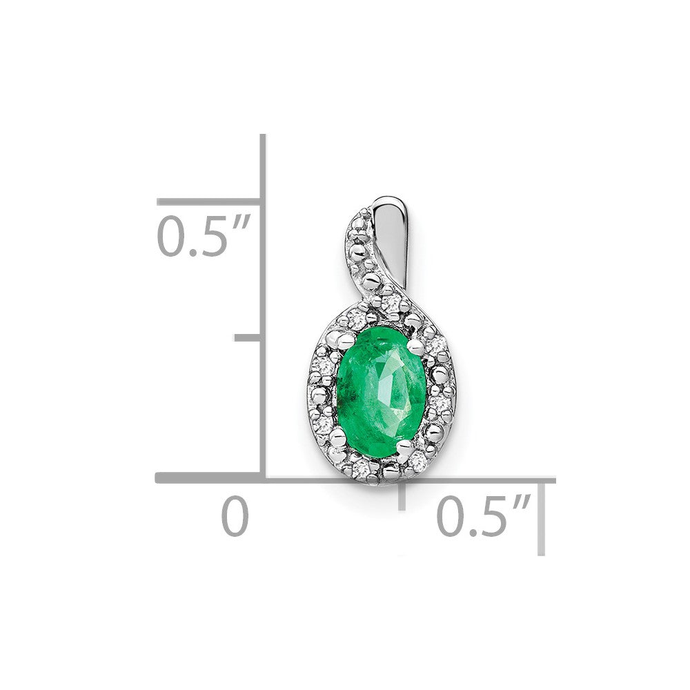 14k White Gold Oval Emerald and Diamond Pendant