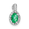14k White Gold Oval Emerald and Diamond Pendant