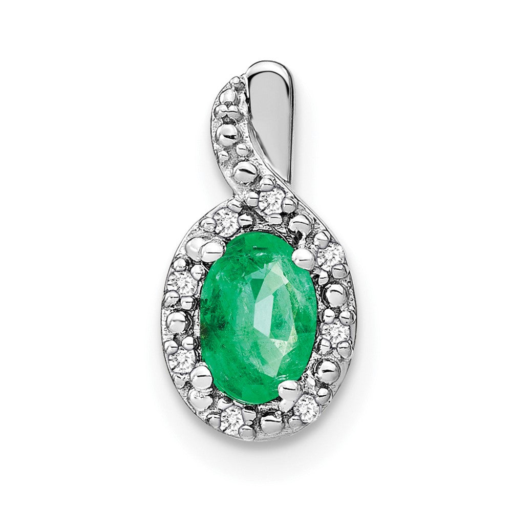 14k White Gold Oval Emerald and Diamond Pendant