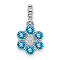 14k White Gold Blue Topaz and Diamond Floral Pendant