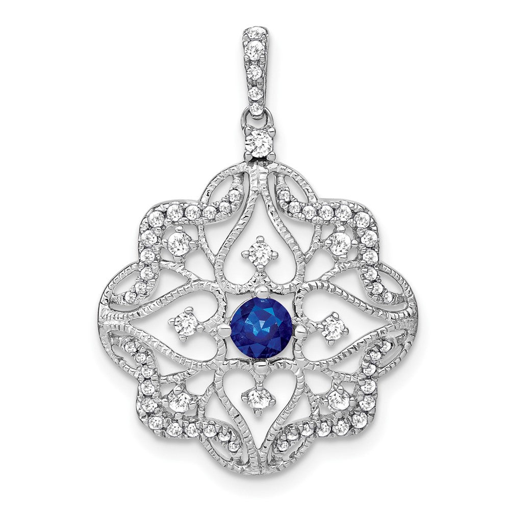 14k White Gold Sapphire and Diamond Pendant