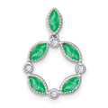 14k White Gold Emerald and Diamond Pendant