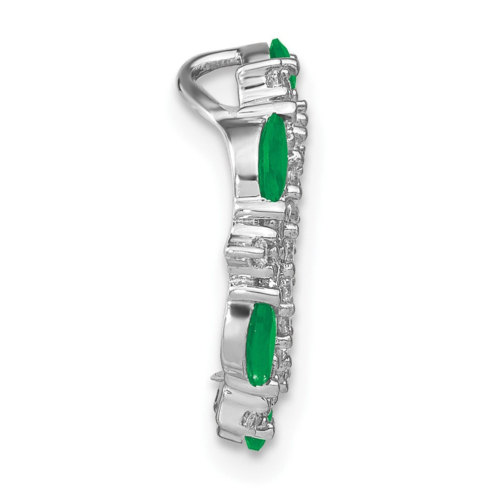 14k White Gold Emerald and Diamond Circle Chain Slide