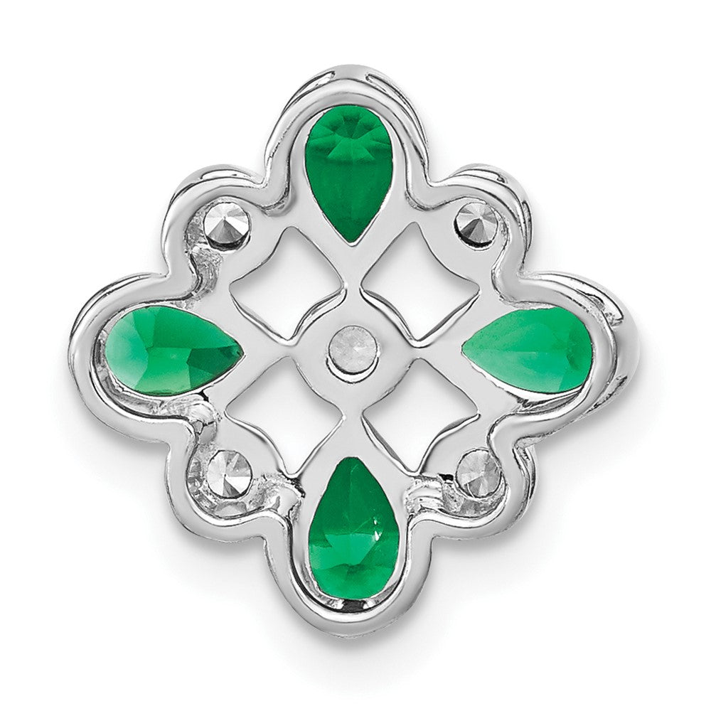 14k White Gold Emerald and Diamond Chain Slide