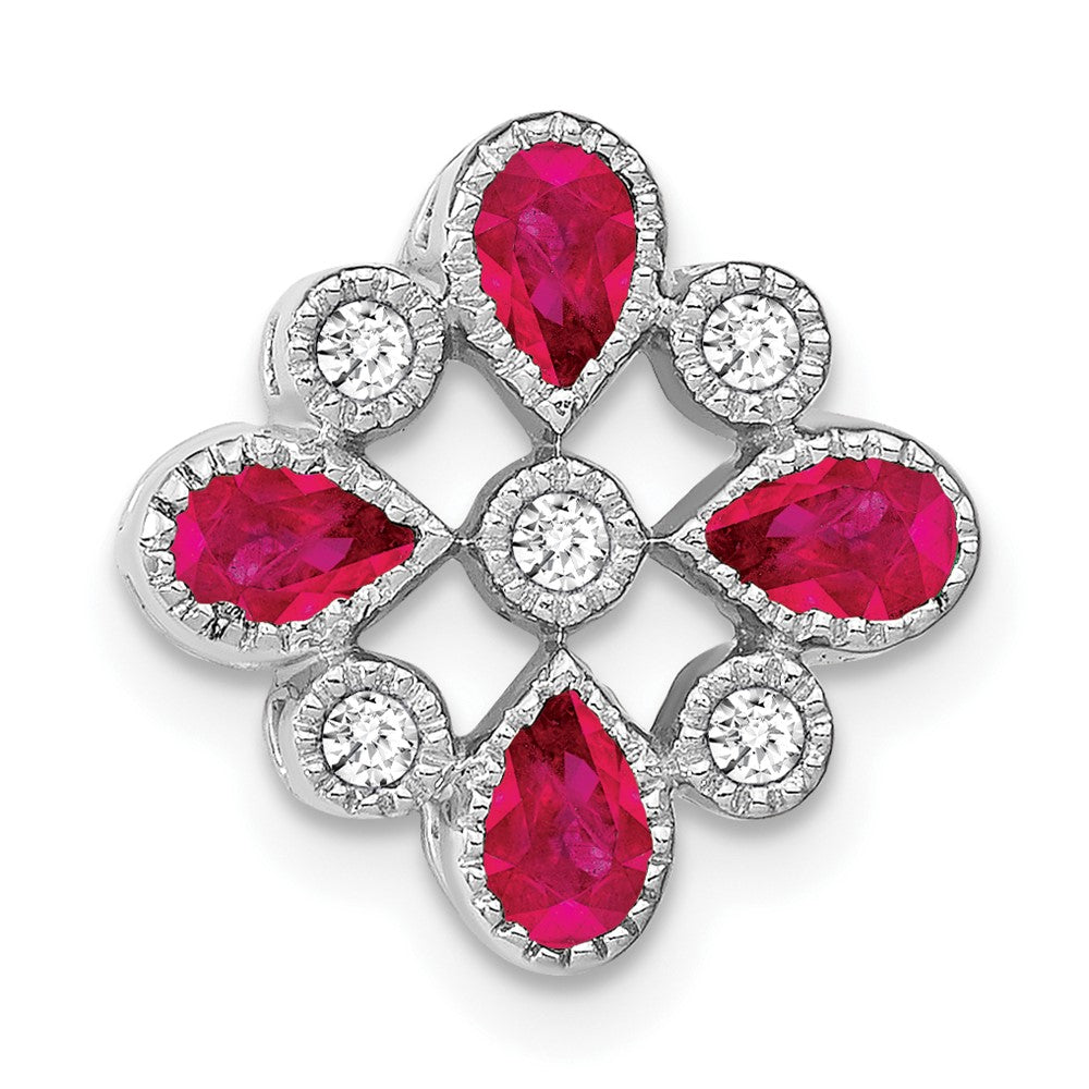 14k White Gold Ruby and Diamond Chain Slide