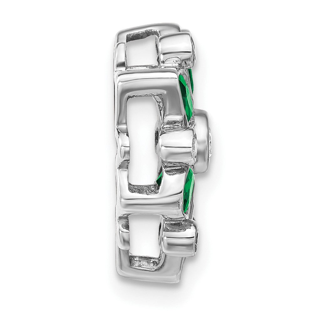 14k White Gold Emerald and Diamond Chain Slide