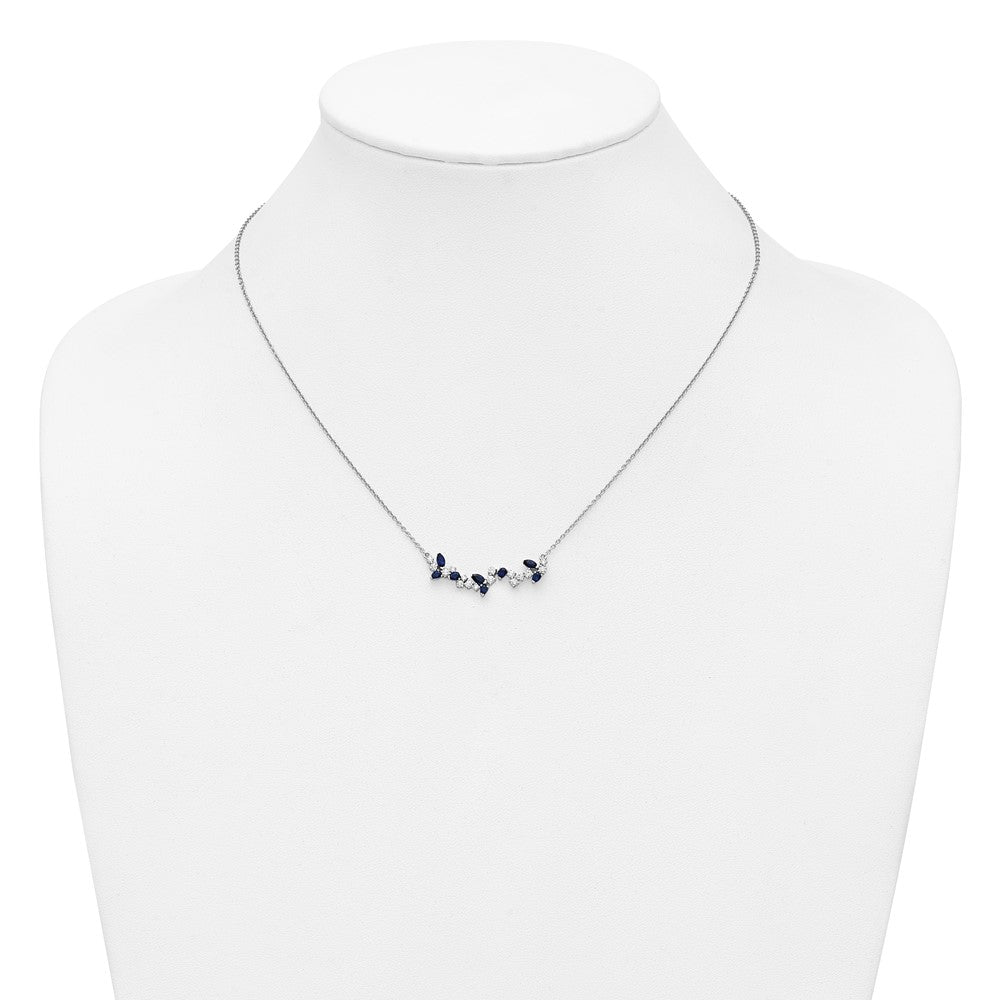 14k White Gold Sapphire and Diamond 18in. Floral Bar Necklace