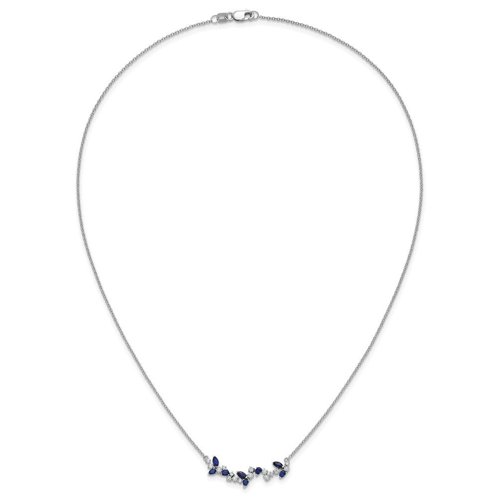 14k White Gold Sapphire and Diamond 18in. Floral Bar Necklace