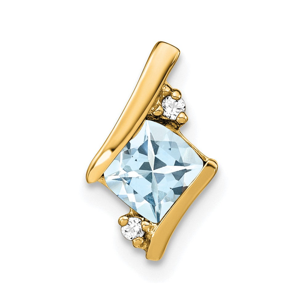 10k Yellow Gold Cushion Aquamarine and Diamond Chain Slide