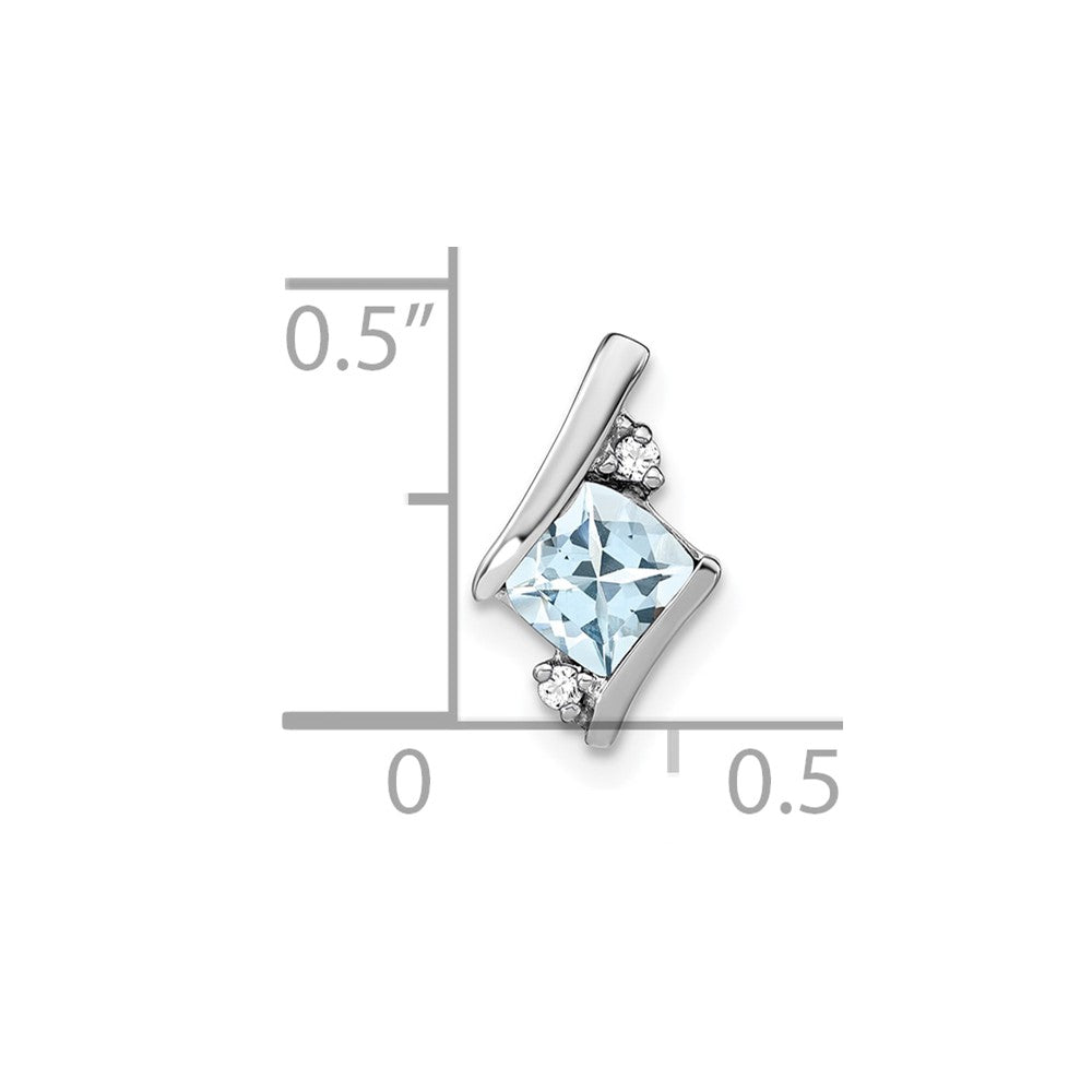 14K White Gold Cushion Aquamarine and Diamond Chain Slide