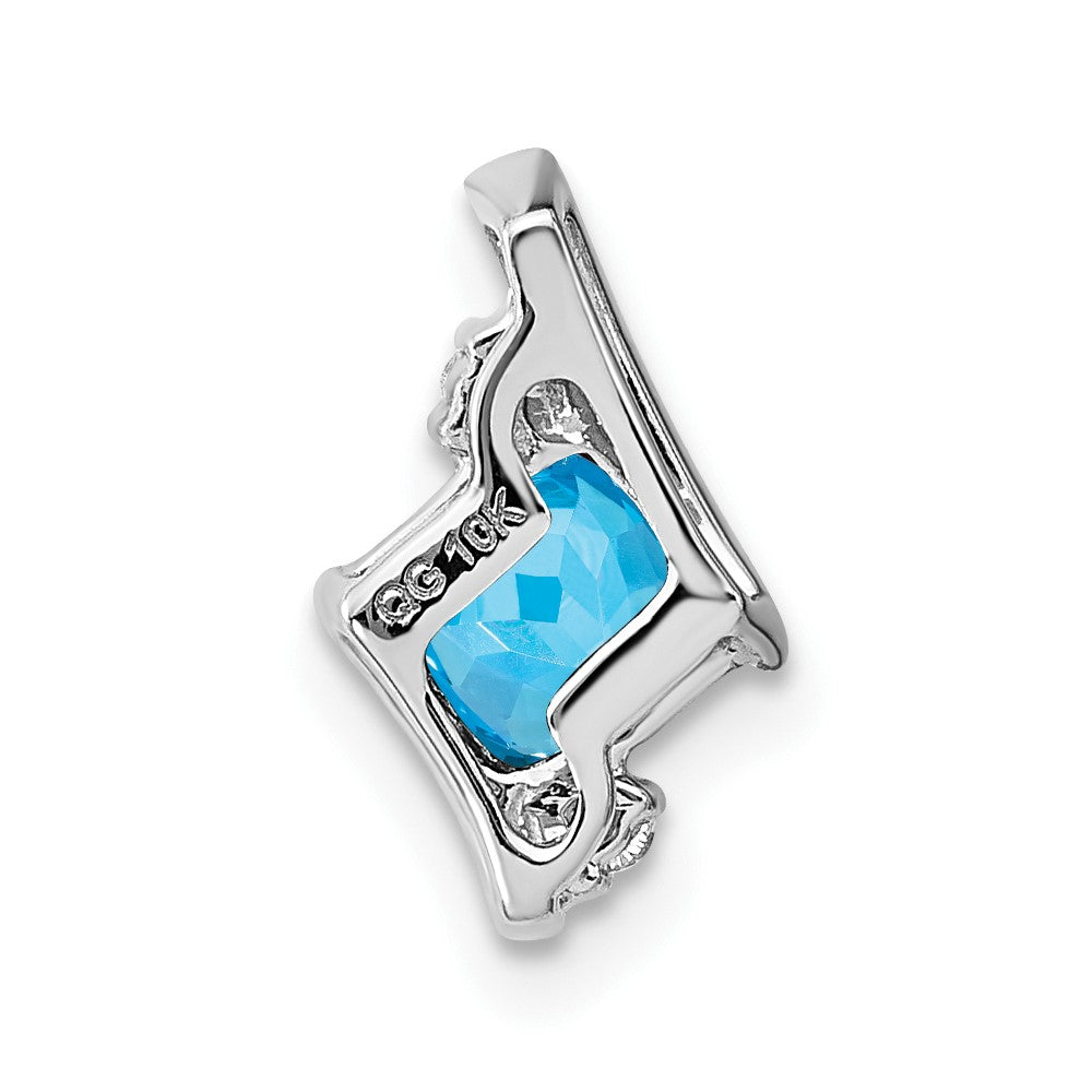 Sterling Silver Antique Cushion Blue Topaz and Diamond Pendant