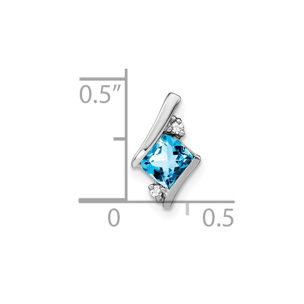 Sterling Silver Antique Cushion Blue Topaz and Diamond Pendant