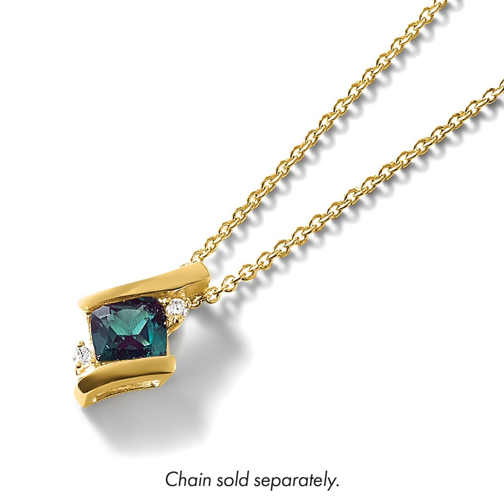 10k Yellow Gold Cushion Cr. Alexandrite and Diamond Chain Slide