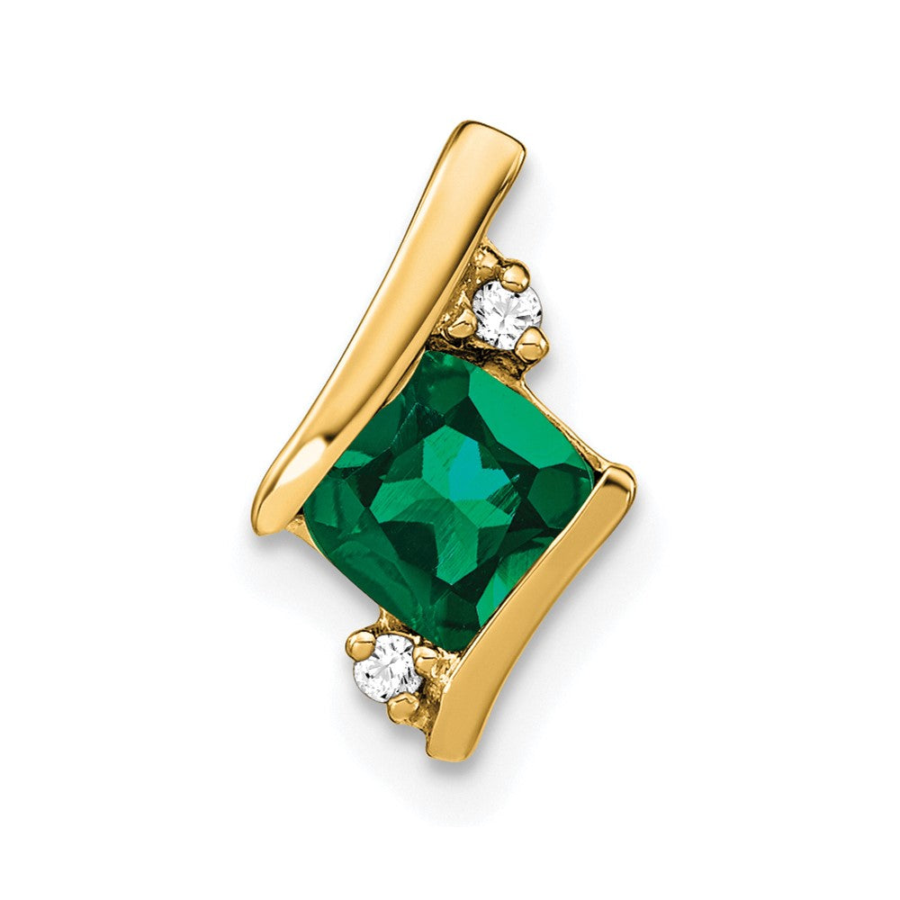 10k Yellow Gold Cushion Cr. Emerald and Diamond Chain Slide