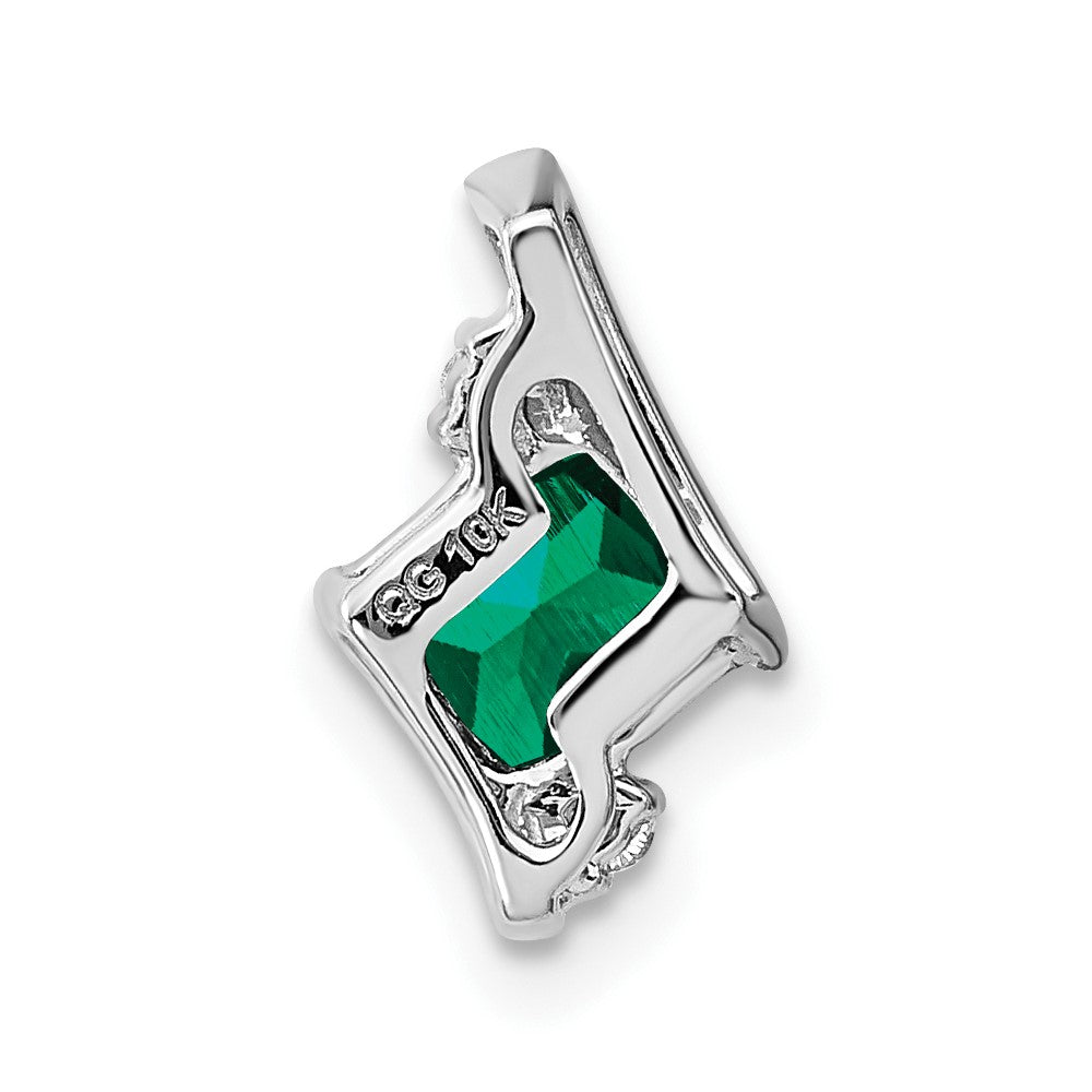 Sterling Silver Antique Cushion Cr. Emerald and Diamond Pendant