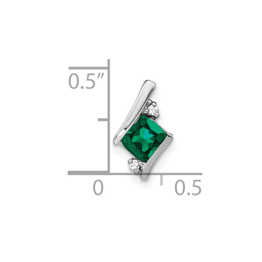 Sterling Silver Antique Cushion Cr. Emerald and Diamond Pendant