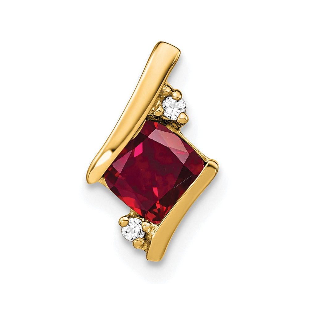 10k Yellow Gold Cushion Cr. Ruby and Diamond Chain Slide