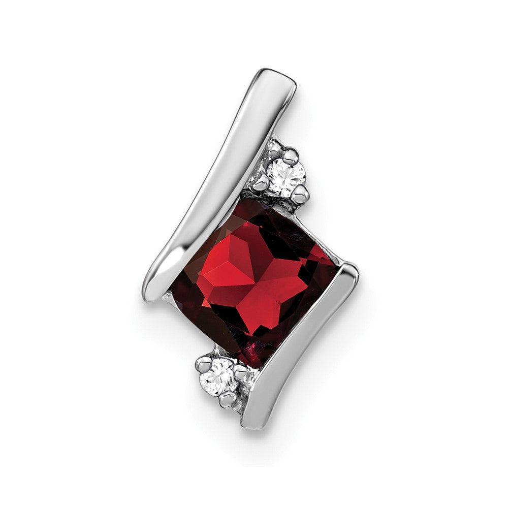 Sterling Silver Antique Cushion Garnet and Diamond Pendant