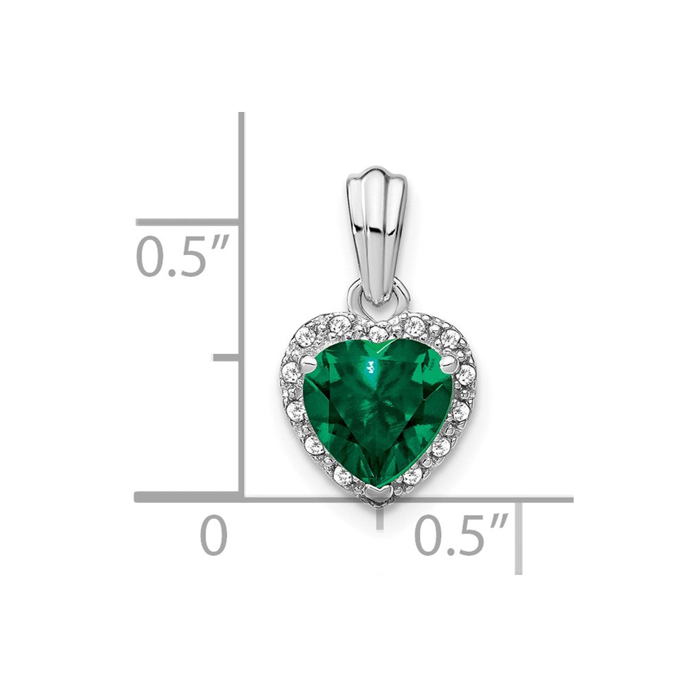 Sterling Silver Rhodium-plated Created Emerald and Diamond Pendant