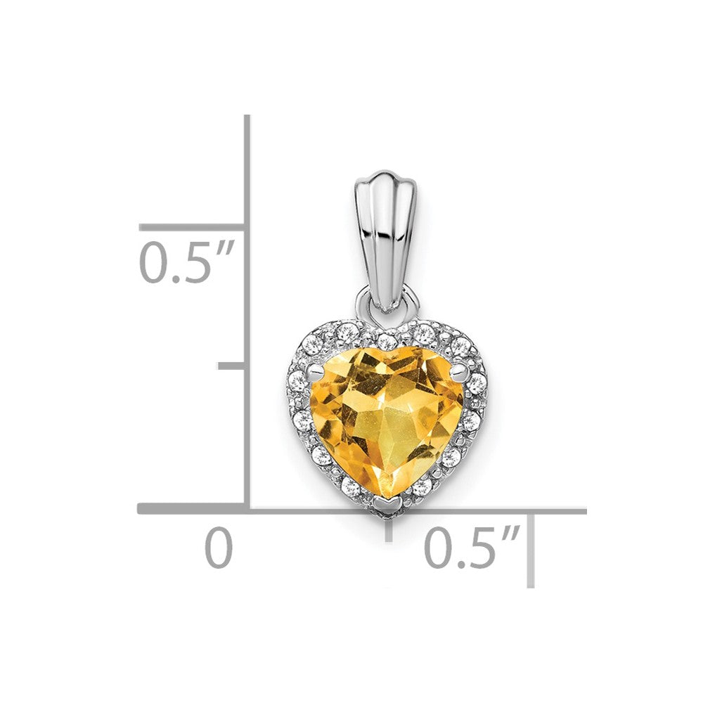 Sterling Silver Rhodium-plated Citrine and Diamond Pendant