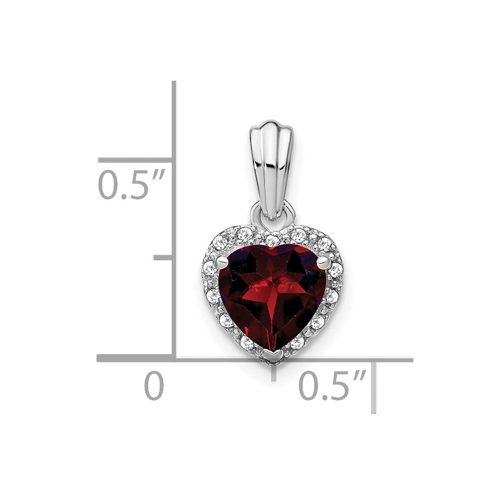 Sterling Silver Rhodium-plated Garnet and Diamond Pendant