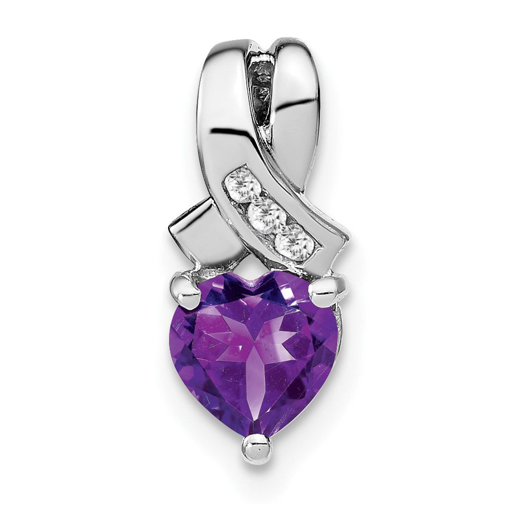 Sterling Silver Rhodium-plated Amethyst and Diamond Pendant