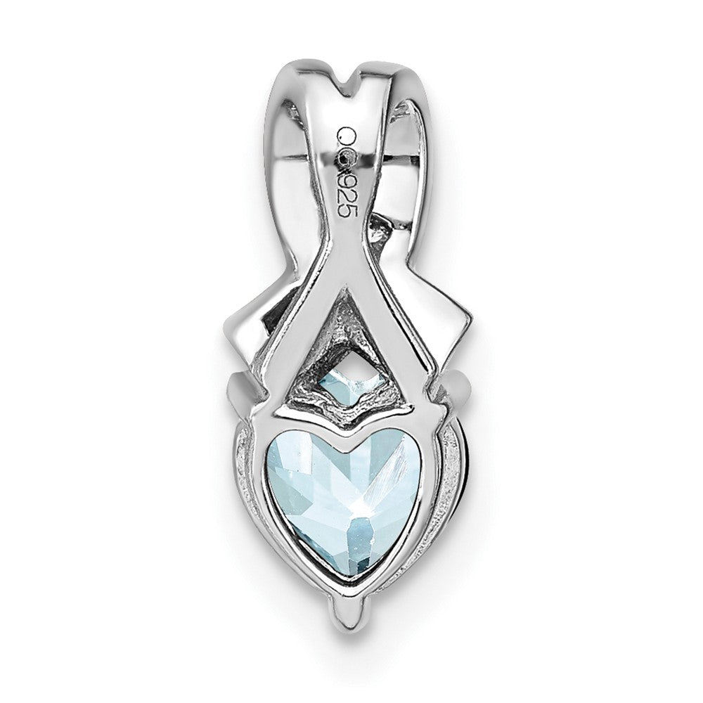 Sterling Silver Rhodium-plated Aquamarine and Diamond Pendant
