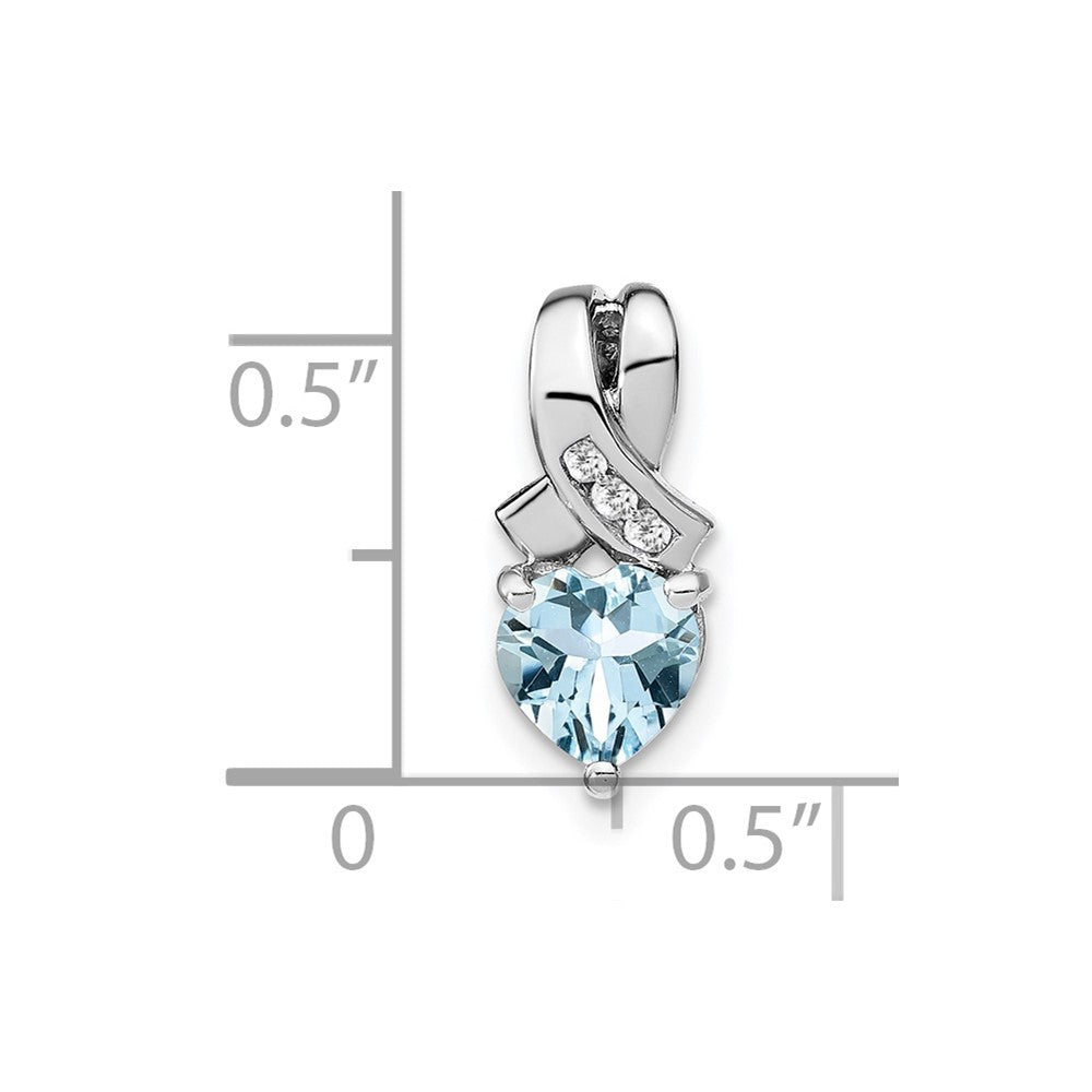 Sterling Silver Rhodium-plated Aquamarine and Diamond Pendant