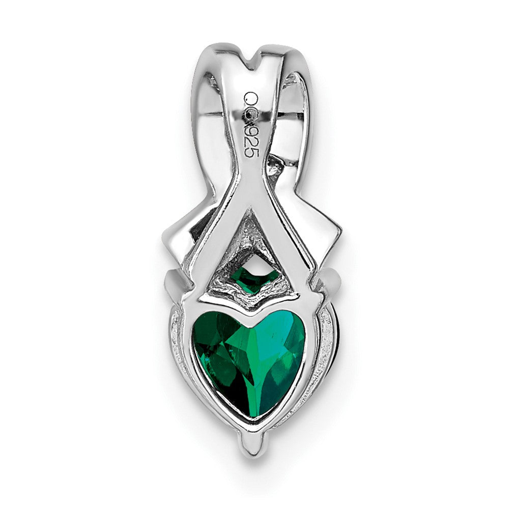 Sterling Silver Rhodium-plated Created Emerald/Diamond Pendant