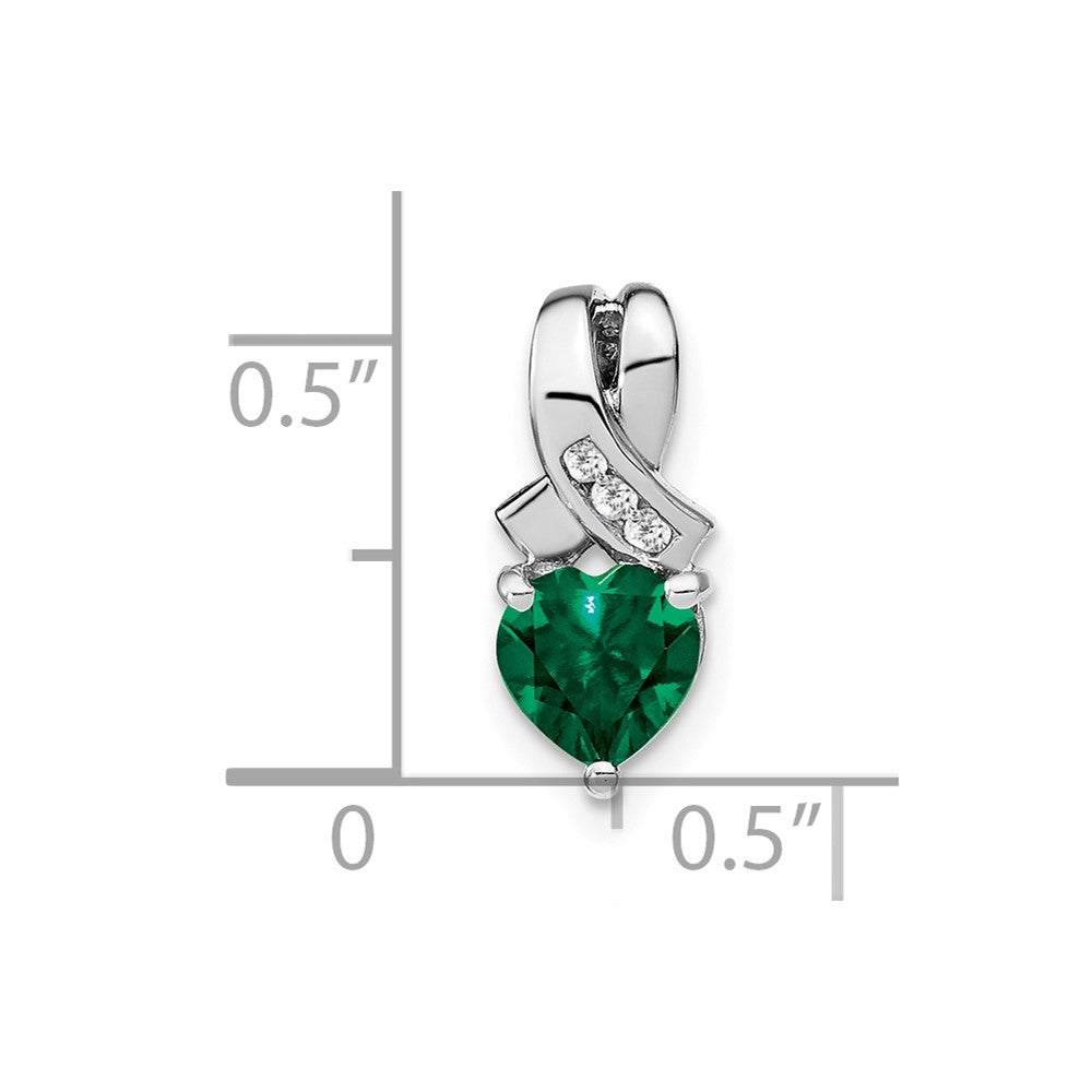 Sterling Silver Rhodium-plated Created Emerald/Diamond Pendant
