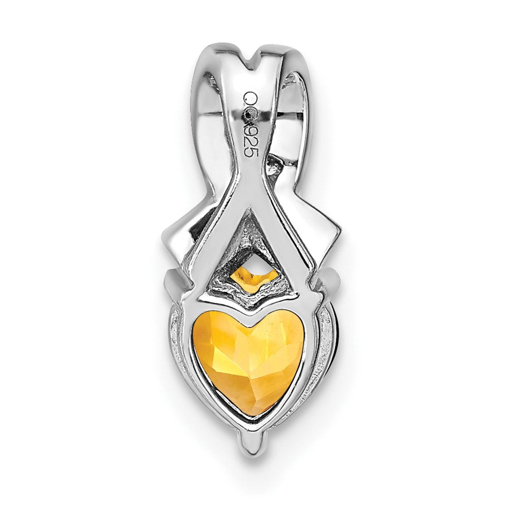 Sterling Silver Rhodium-plated Citrine and Diamond Pendant