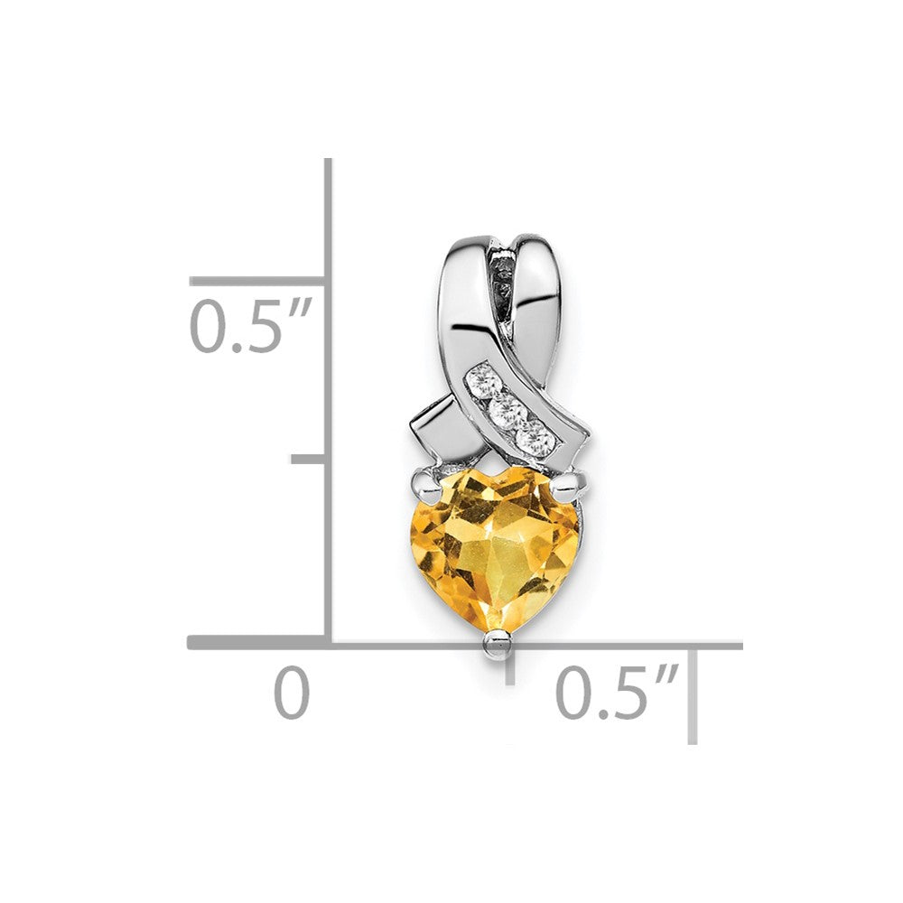Sterling Silver Rhodium-plated Citrine and Diamond Pendant