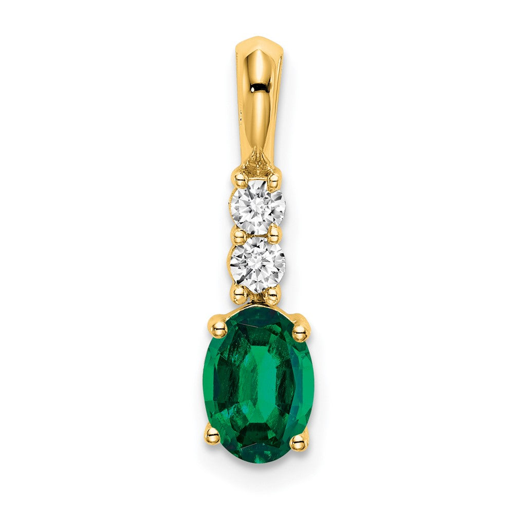 14K Oval Created Emerald and Diamond Pendant