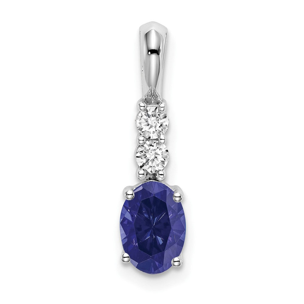 14k White Gold Oval Created Sapphire and Diamond Pendant