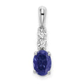 14k White Gold Oval Created Sapphire and Diamond Pendant