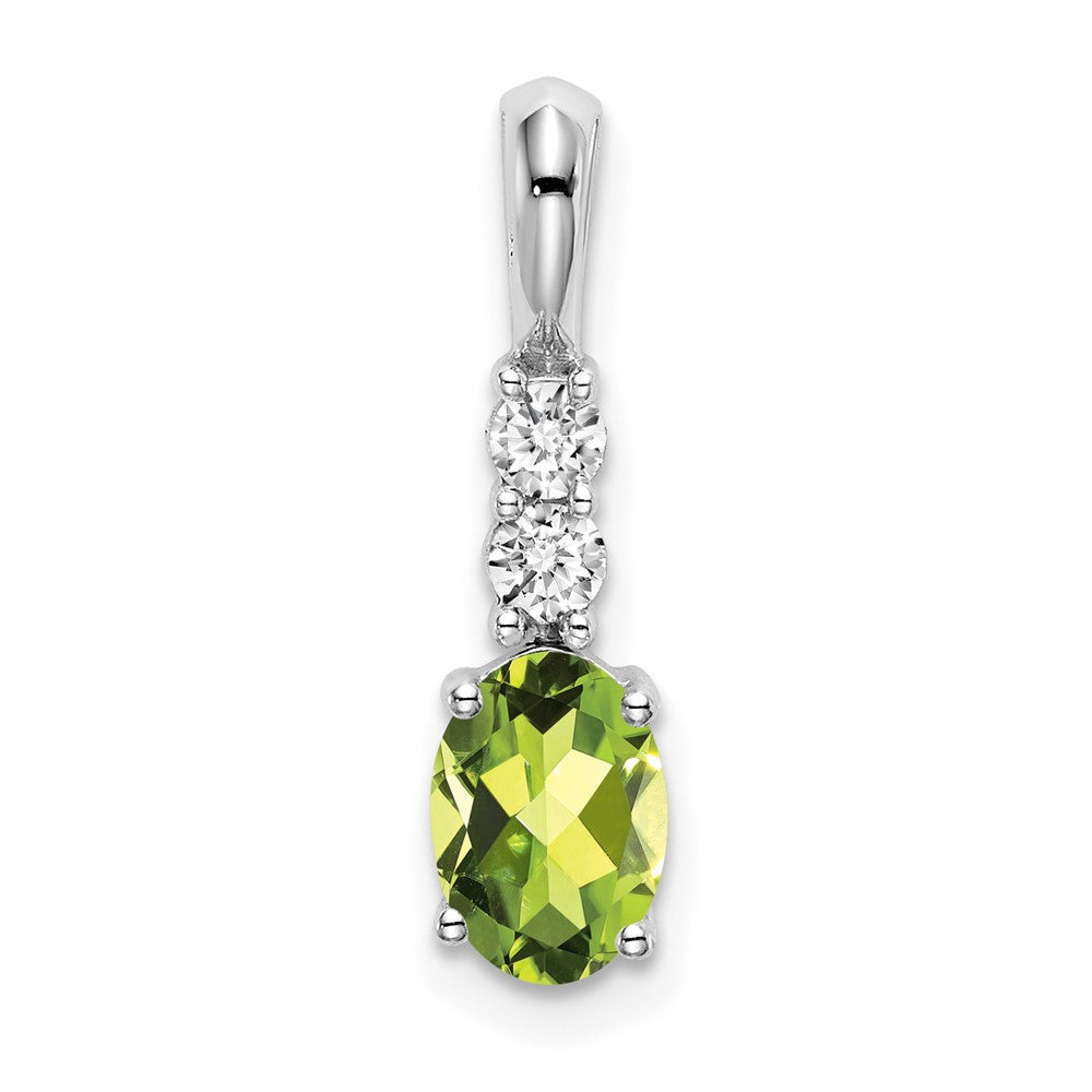 14k White Gold Oval Peridot and Diamond Pendant