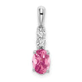 14k White Gold Oval Pink Tourmaline and Diamond Pendant
