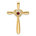 14k Created Ruby Cross w/Heart Chain Slide