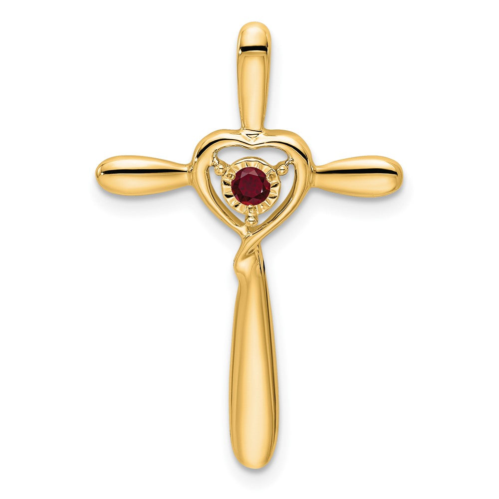 14k Created Ruby Cross w/Heart Chain Slide