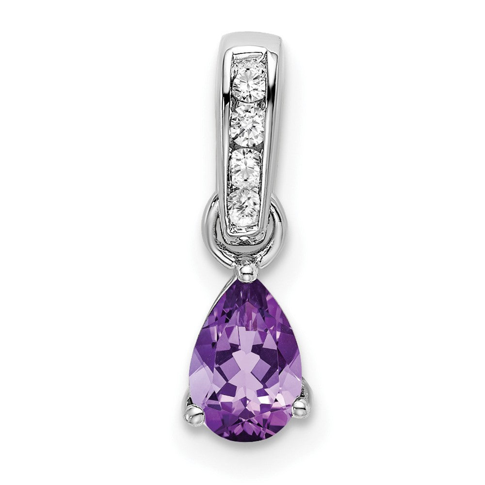 14k White Gold Pear Amethyst and Diamond Pendant