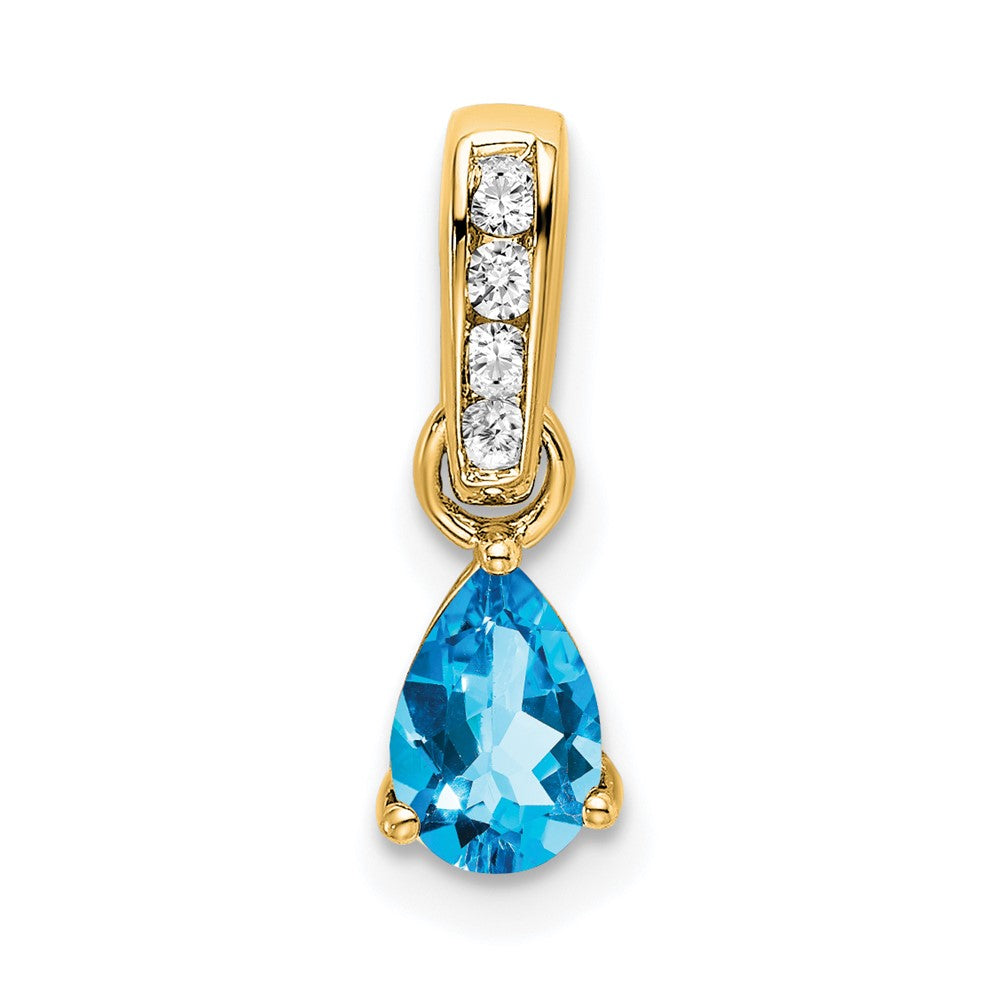 14k Pear Blue Topaz and Diamond Pendant