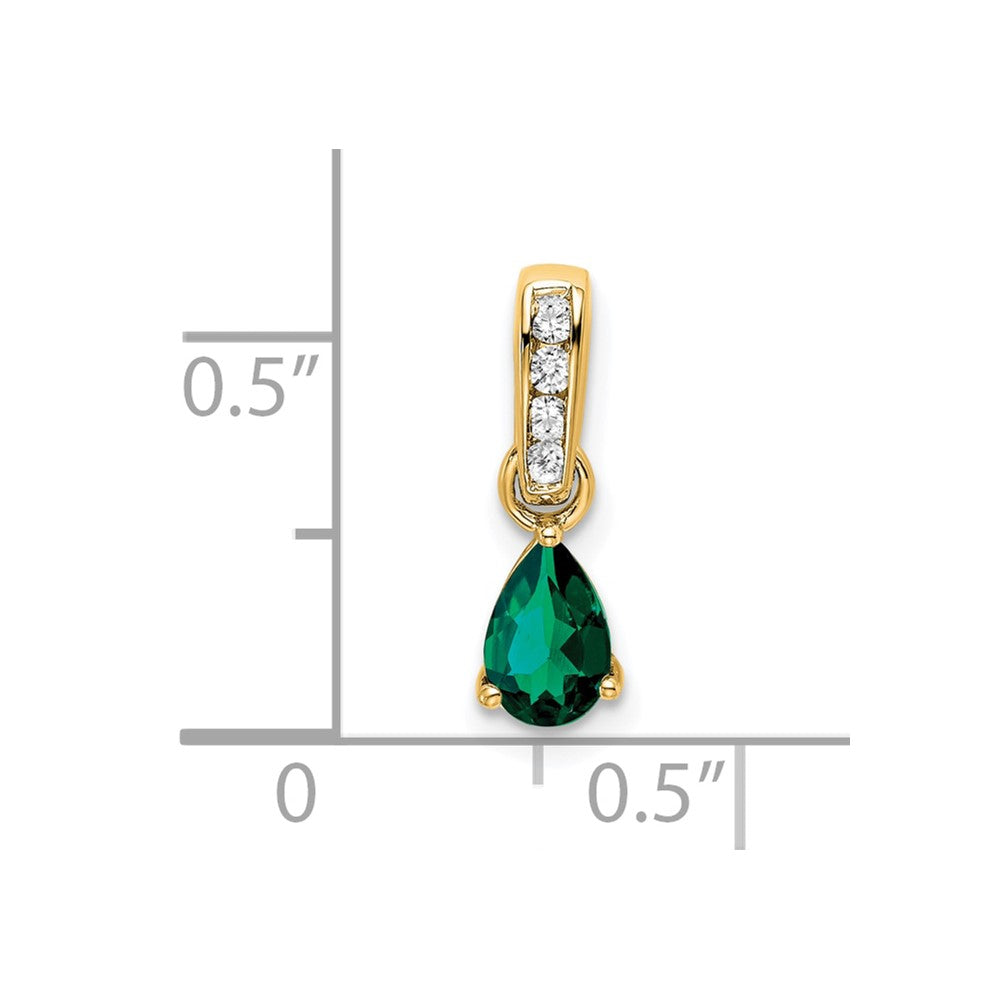 10k Yellow Gold Pear Created Emerald and Diamond Pendant