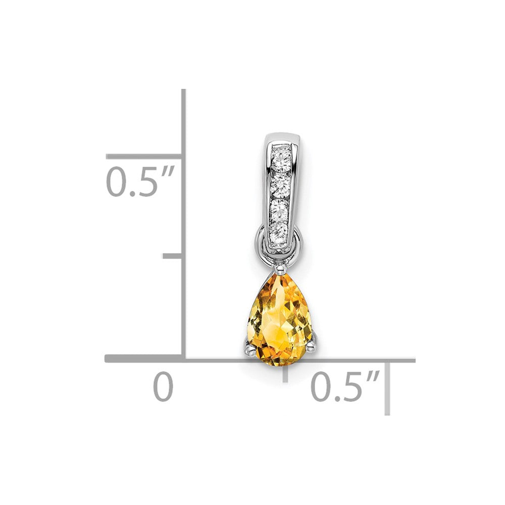 14k White Gold Pear Citrine and Diamond Pendant